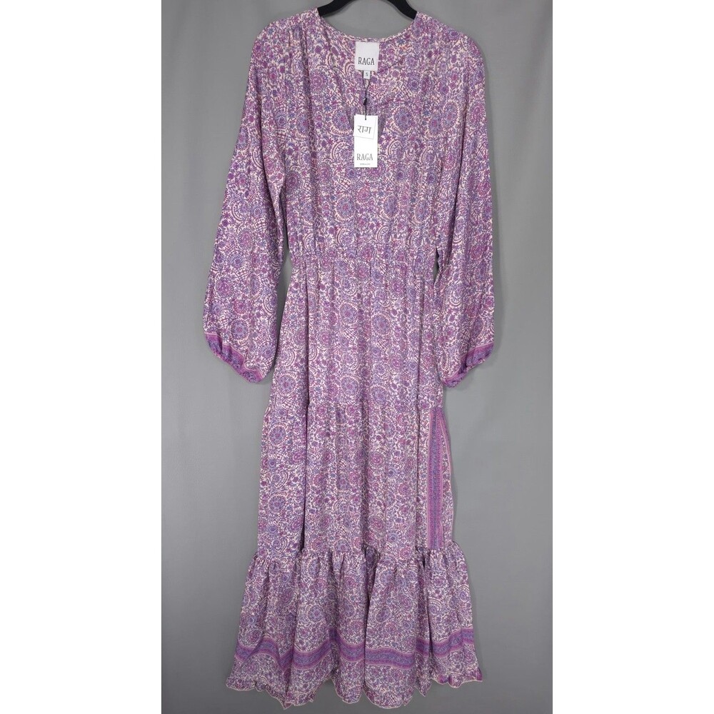 RAGA Women’s New Maxi Dress SMALL Paisley Floral Elastic Waist‎ Boho R5060